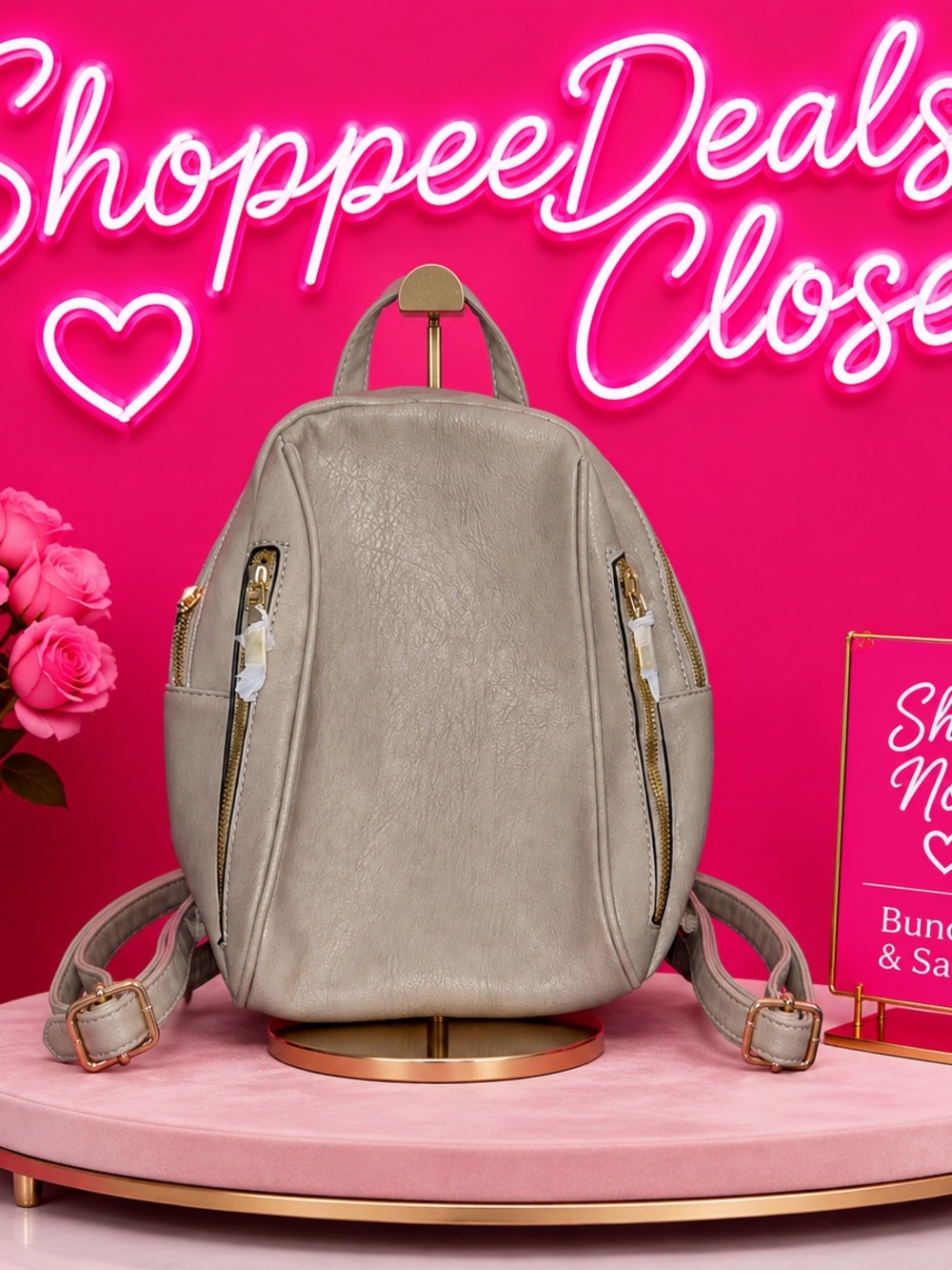 Atrie Vegan Leather Backpack – Taupe – Gold Tone Hardware – NWT